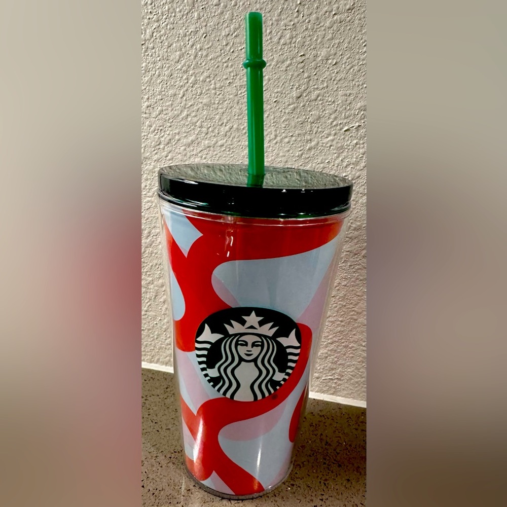 Starbucks Tumbler Cup w/Lid and Straw 16 fl. oz. Red White Green - BRAND NEW